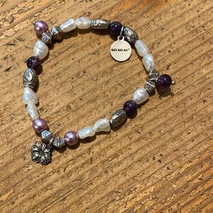 Alex and Ani Silver and Purple Beaded Bracelet with Charm